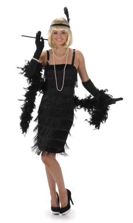 Flapper jurk zwart met spaghettibandjes - verkleedshopjur