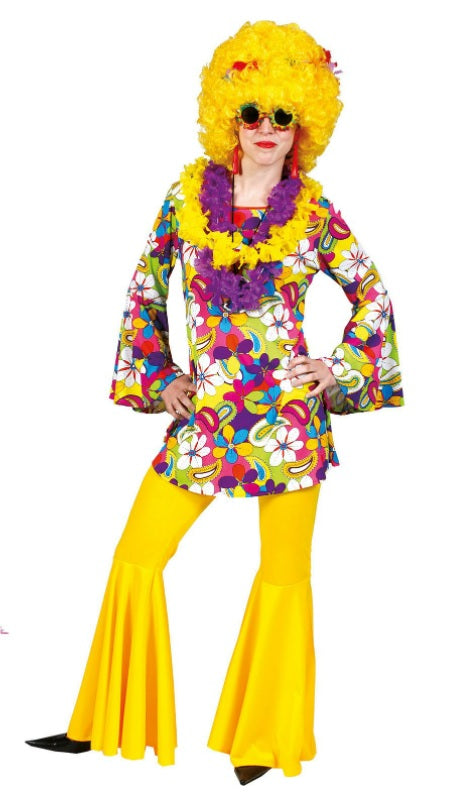 Hippie kostuum flower power geel - verkleedshopjur
