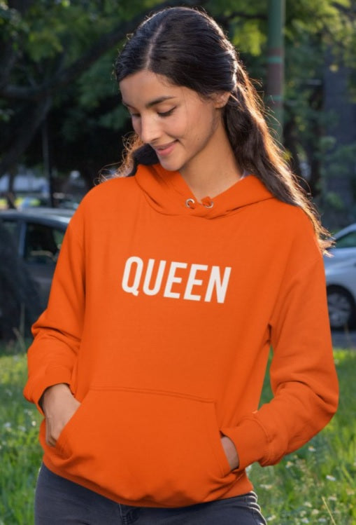 Oranje hoodie queen - verkleedshopjur