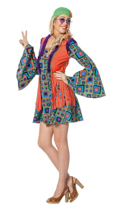 Hippie jurkje kort oranje / paars - verkleedshopjur