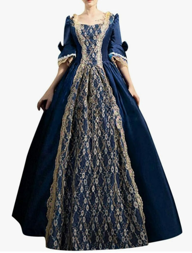 Victoriaanse jurk marine blauw - verkleedshopjur