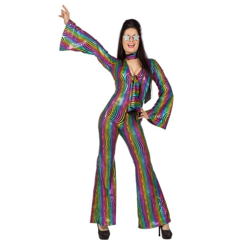 Disco jumpsuit rainbow - verkleedshopjur