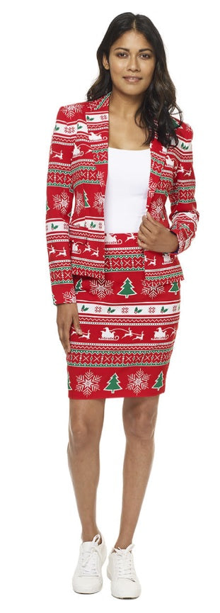 Fout rood kerstpak 'winter woman' - verkleedshopjur