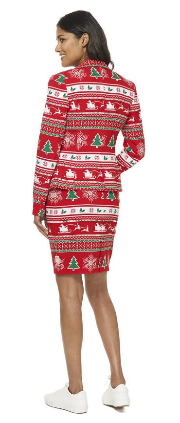 Fout rood kerstpak 'winter woman' - verkleedshopjur