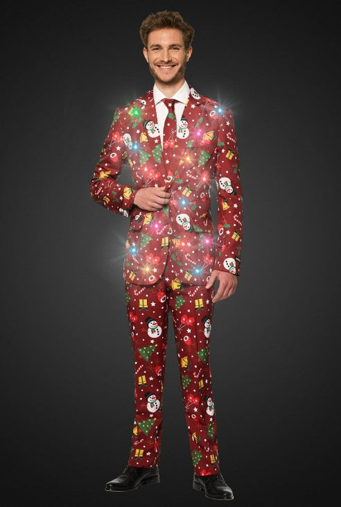 Fout rood kerstpak met licht - verkleedshopjur