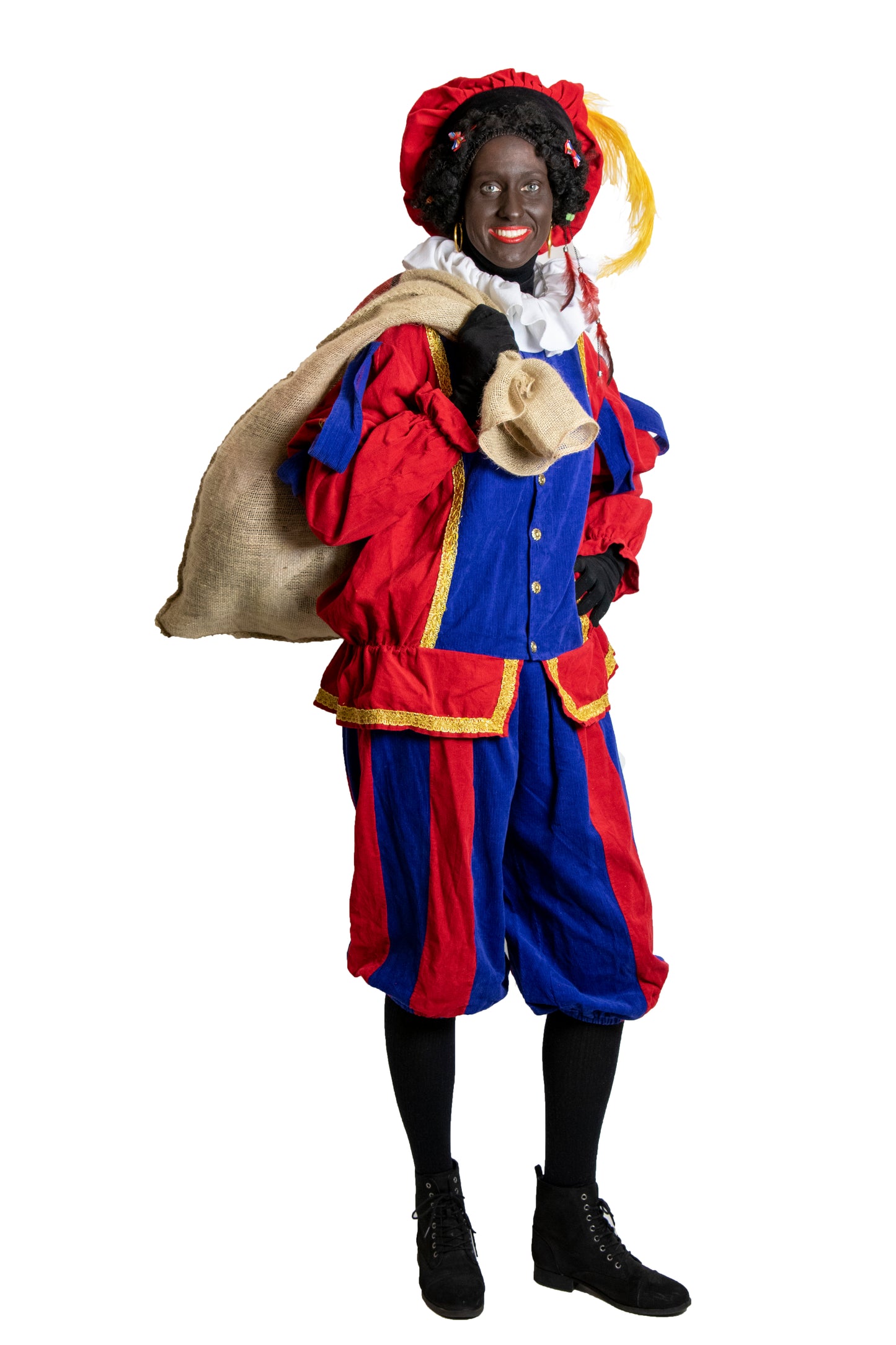 Pietenpak rib rood/blauw - verkleedshopjur