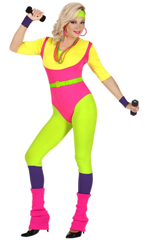 Fout fitness kostuum geel/roze/groen - verkleedshopjur