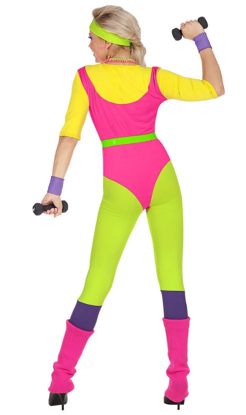 Fout fitness kostuum geel/roze/groen - verkleedshopjur