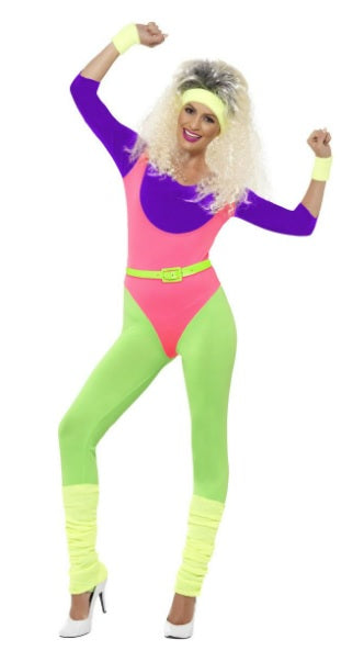 Fout fitness kostuum paars/roze/groen - verkleedshopjur