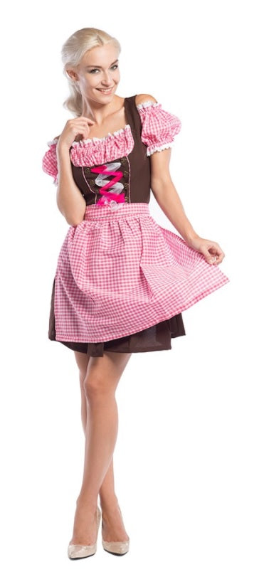 Dirndl Anne-Ruth middel roze/bruin - verkleedshopjur