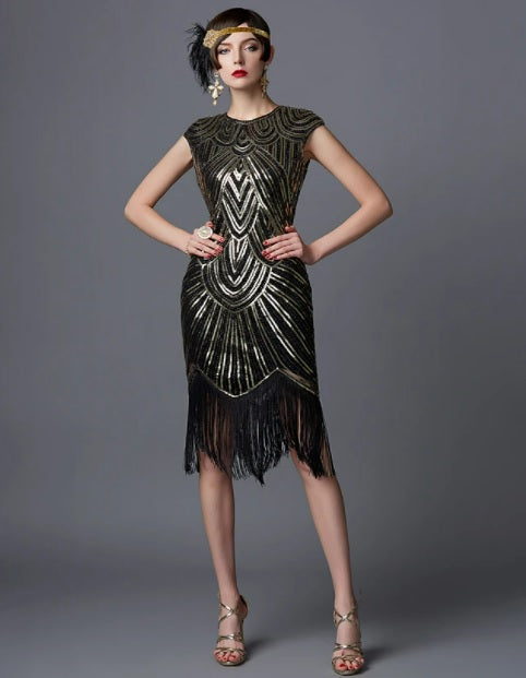 Great gatsby jurk zwart/goud - verkleedshopjur