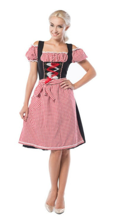 Dirndl Anne-Ruth lang rood/zwart - verkleedshopjur