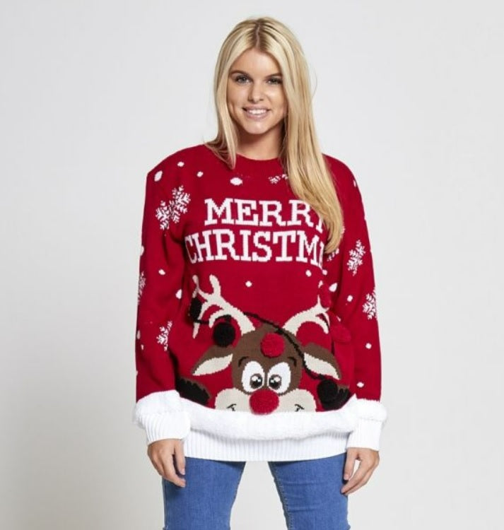 Kersttrui fout Rudolf rood - verkleedshopjur