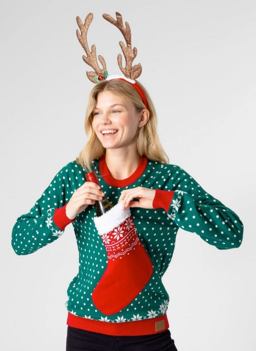 Kersttrui fout kerstsok groen - verkleedshopjur