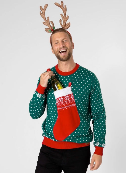 Kersttrui fout kerstsok groen - verkleedshopjur
