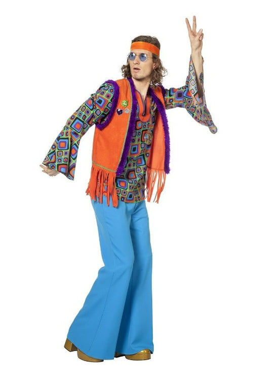 Hippie kostuum man oranje/paars - verkleedshopjur