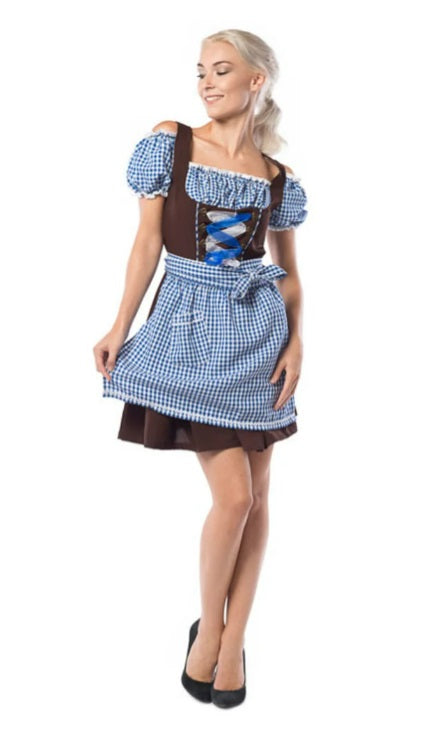 Dirndl Anne-Ruth middel blauw/bruin - verkleedshopjur