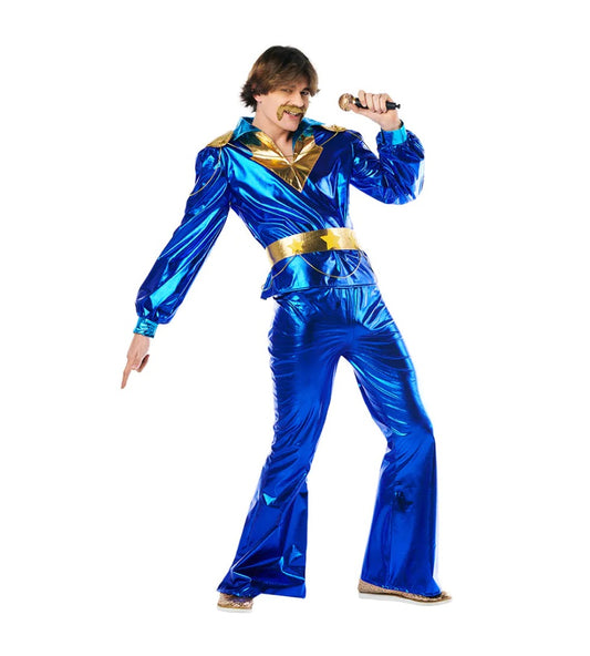 Abba kostuum man shiny blue