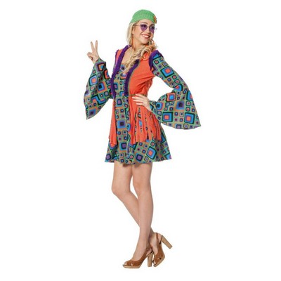 Hippie jurkje kort oranje / paars-image